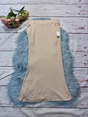 NWT NSF Cream Ribbed Side Slit Maxi Skirt